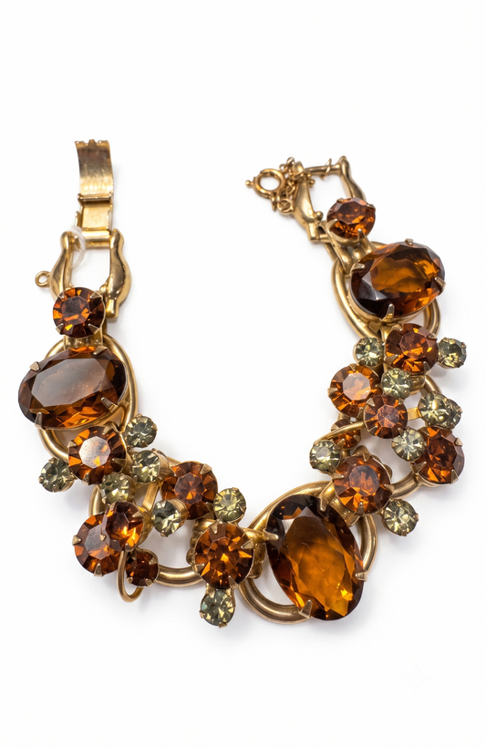 1950's RARE Juliana (D&E) Amber & Peridot Rhinestone Bracelet