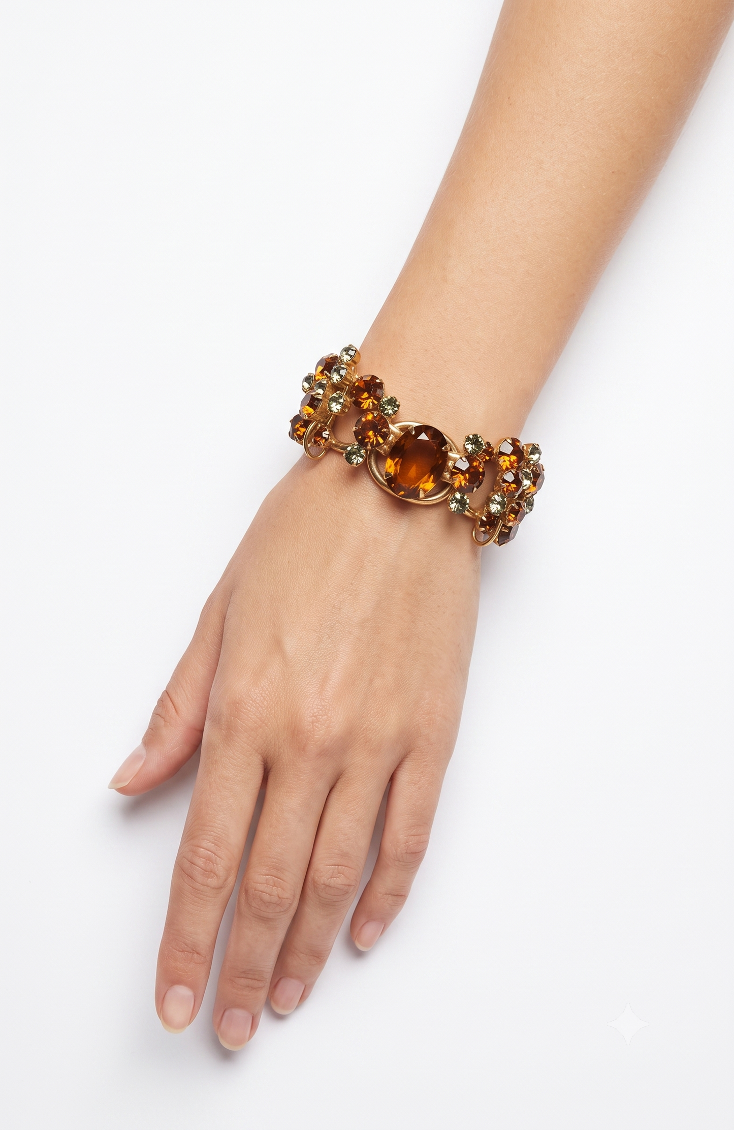 1950's RARE Juliana (D&E) Amber & Peridot Rhinestone Bracelet