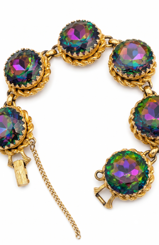 Wow Factor late 1940s signed SCHIAPARELLI watermelon Stone bracelet in gorgeous condition