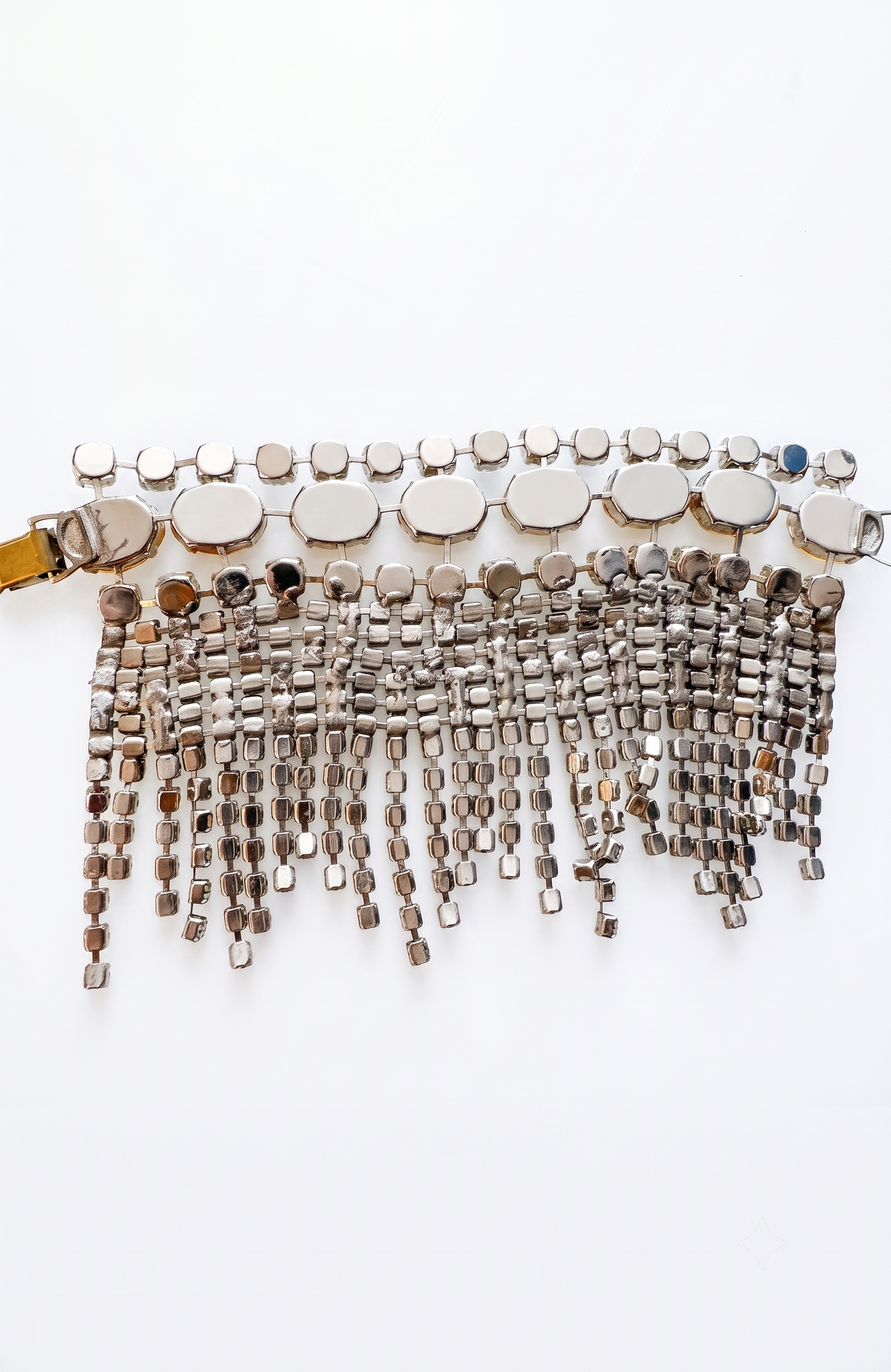 Wow Factor 1940s rhinestone jumbo fringe bracelet with clear and amber rhinestones. Missing one rhinestone. Oscar worthy!