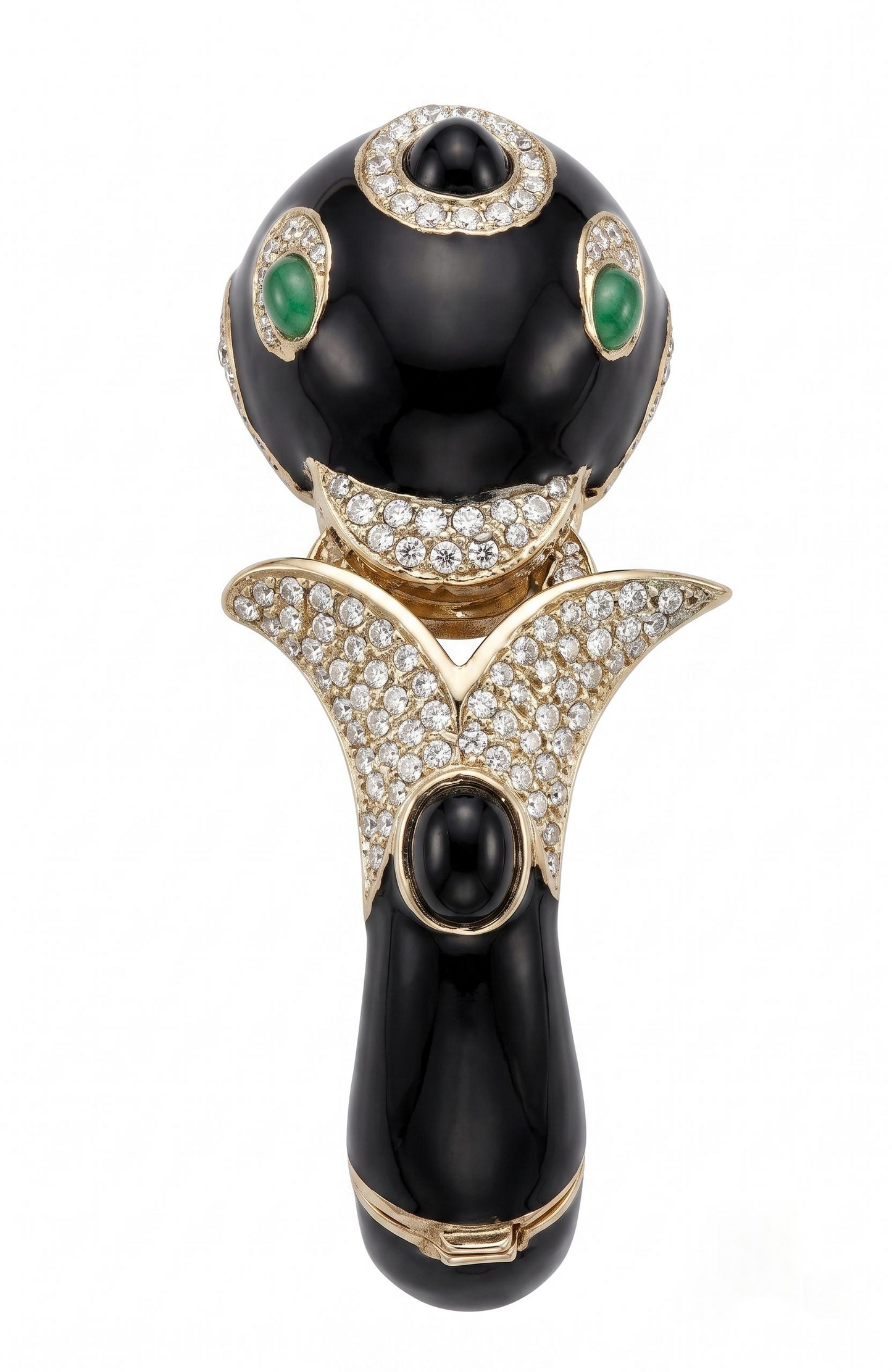 1970s/80s iconic  signed CINER Dolphin Bracelet in Black Enamel, Rhinestones. Gold Plated and Hinged