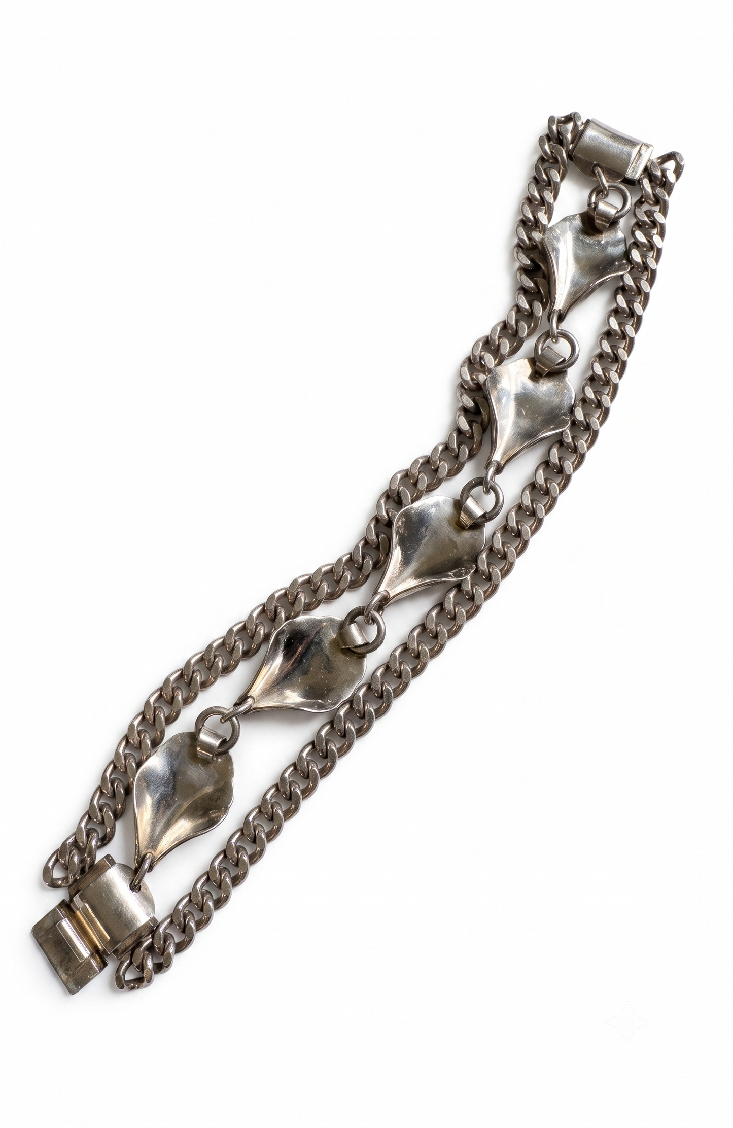 1940s signed NAPIER sterling silver three chain bracelet.