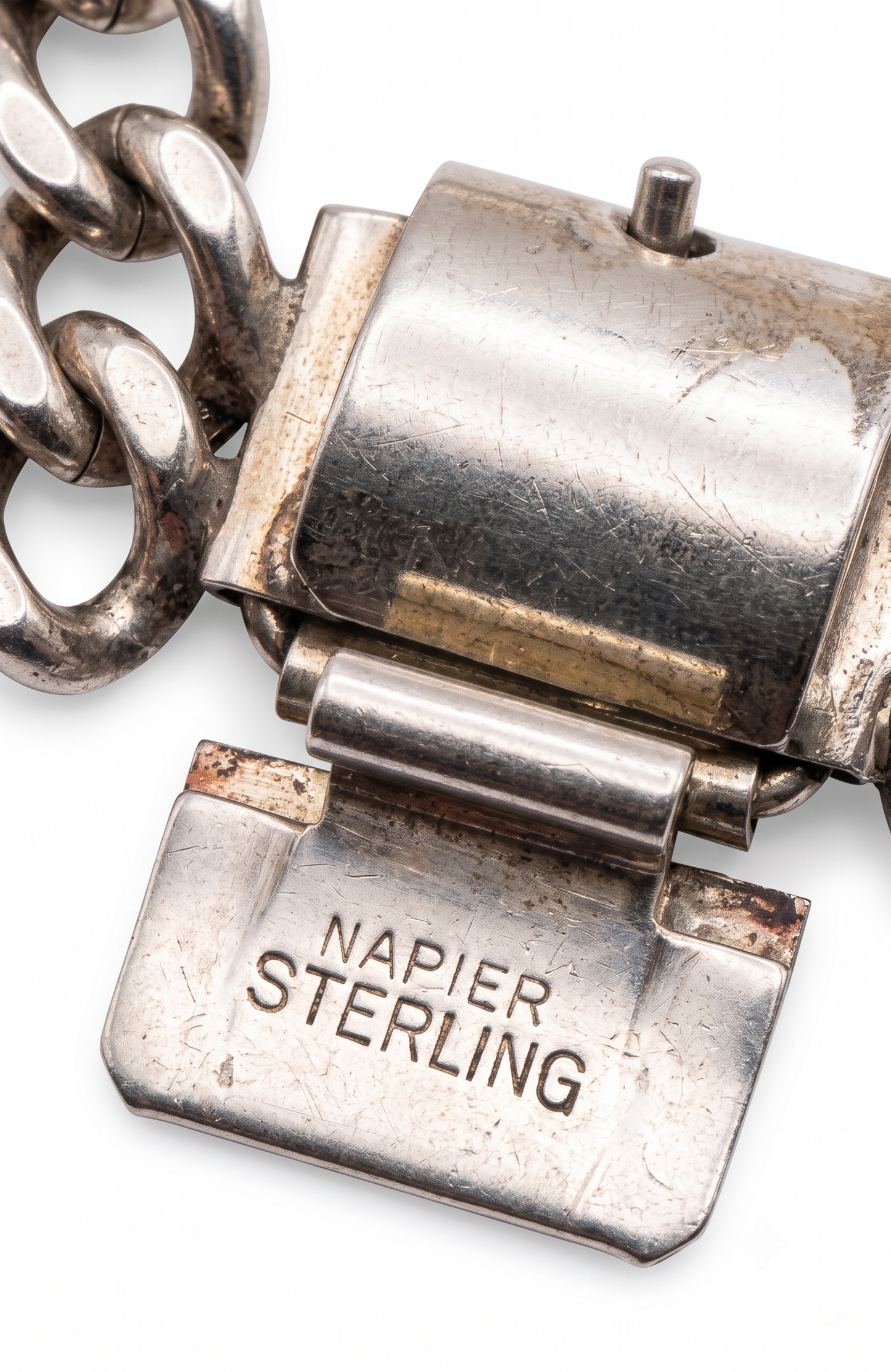 1940s signed NAPIER sterling silver three chain bracelet.