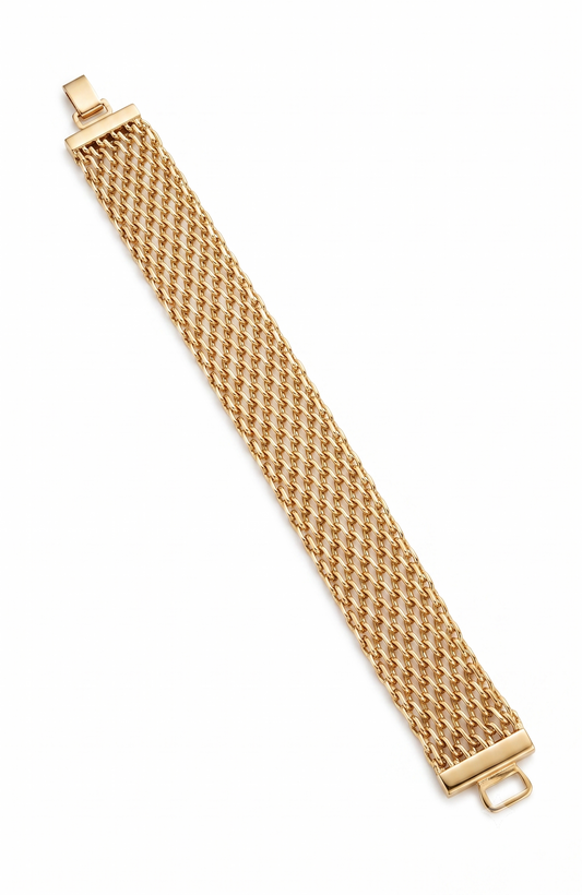 Vintage 1980s signed NAPIER mesh, gold tone bracelet