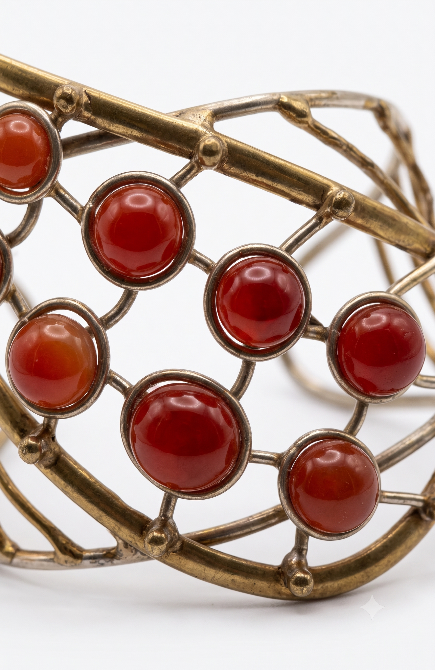1970s vintage brass with carnelian stone cuff bracelet. 3 inches wide.