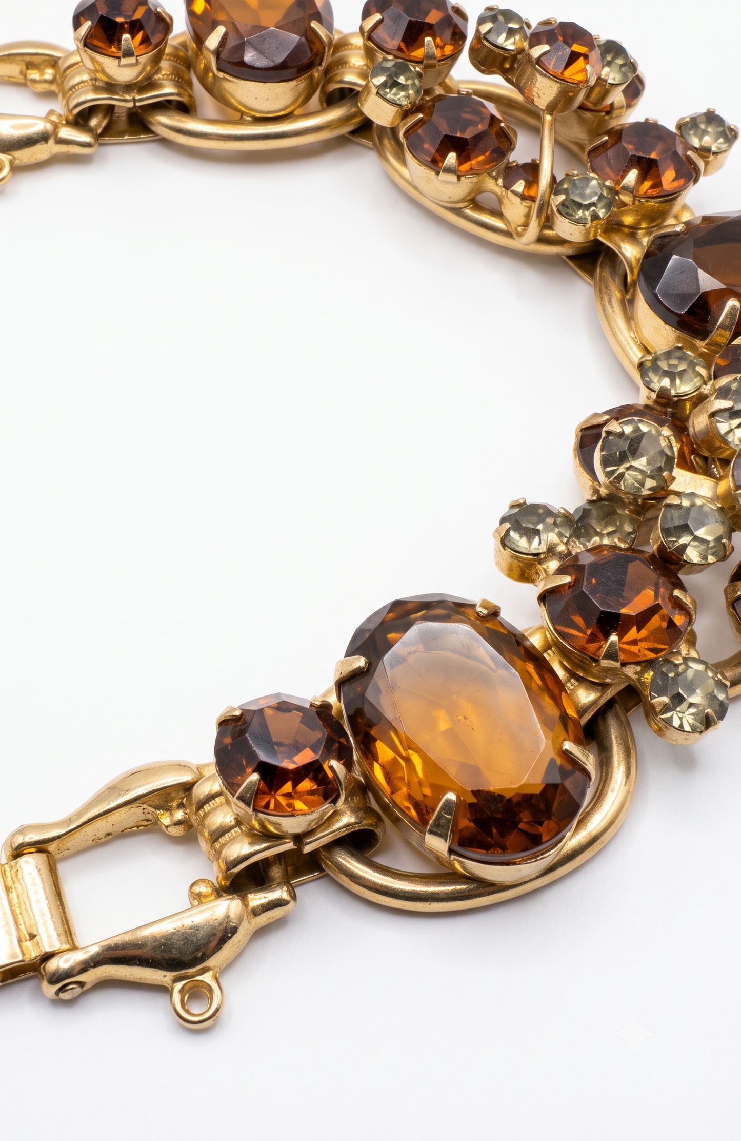 1950's RARE Juliana (D&E) Amber & Peridot Rhinestone Bracelet
